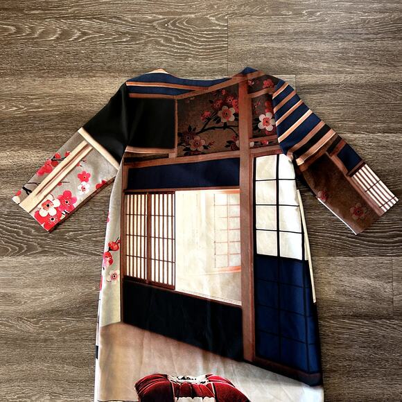 EUC Cop.Copine Paris Megumi Robe Dress Size 40 Shift 3/4 Sleeve Graphic Print - Picture 6 of 14